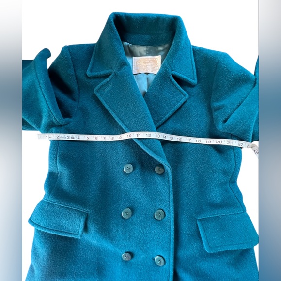Pendleton Vintage 100% Wool Teal Uptown Long Trench Coat Made in USA Size 14 - Picture 5 of 13